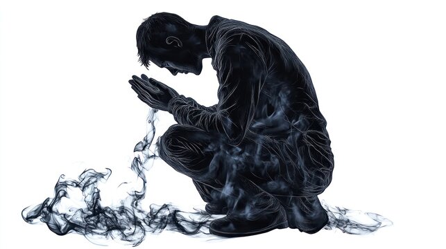 Kneeling in Prayer, Smoky Silhouette