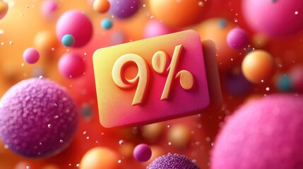 9 Percent Discount Sign Amidst Colorful Spheres A Vibrant and EyeCatching Design for Marketin