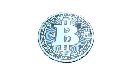 Futuristic Blue Bitcoin Coin Representing Digital Cryptocurrency and Blockchain Technology
