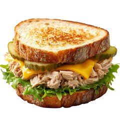 A Fresh Tuna Melt Sandwich with Melted Cheese Isolated on Transparent Background