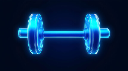 Neon blue dumbbell on dark background highlighting modern fitness and strength training equipment