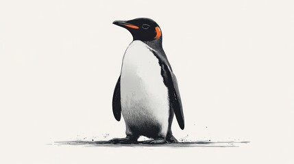 Obraz premium Detailed Illustration of a Penguin with Orange Beak and Feathers Perfect for Wildlife Nature