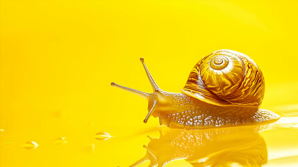 Snail gliding on vibrant yellow surface in serene environment capturing nature's simplicity and beauty