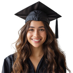 Happy Graduate Woman in Cap and Gown Smiling isolated on transparent background