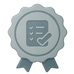 Silver Task List Badge with Checkmark and Reward Ribbon

