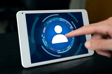 User profile customization concept. Person accessing personal data on digital platform.