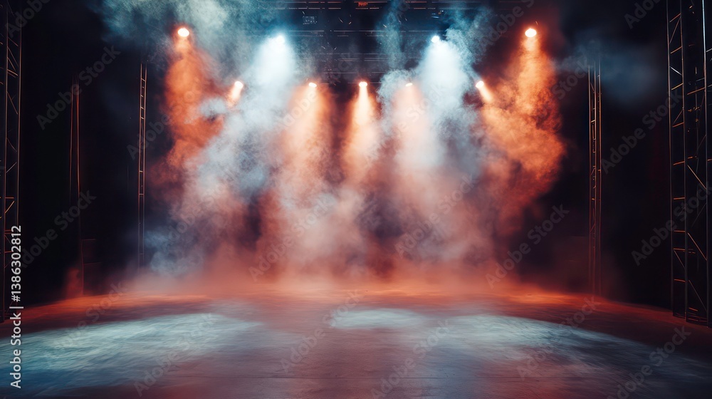 Poster empty stage with dramatic lighting and smoke effects, creating a mysterious and atmospheric scene pe