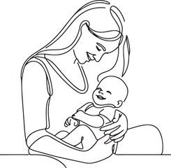 Beautiful Line Art of Mother with Smiling Baby