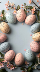 Obraz premium Floral frame with Pastel Easter eggs 