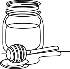 Honey Jar and Spoon Line Drawing Vector Art