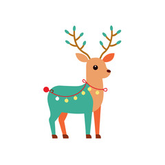 christmas reindeer with red ribbon