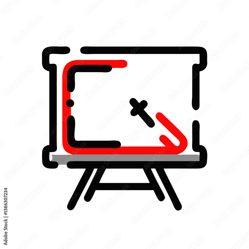 Poster chalkboard icon representing teaching and learning in education with red and gray elements - educati