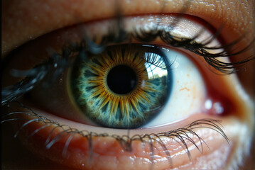 Close-up of a Human Eye with Blue and Hazel Iris