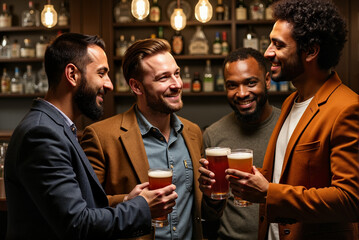 Group of Friends Enjoying Drinks and Socializing at a Bar