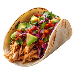 A Savory Pulled Chicken Taco with Spicy Slaw Avocado Isolated on Transparent Background