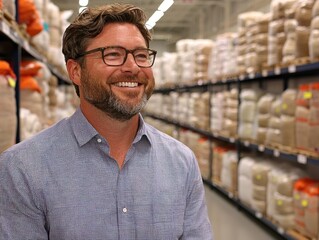 Smiling man in a warehouse