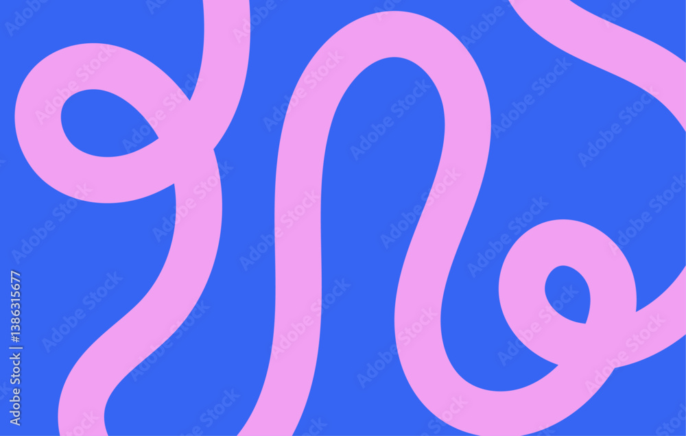 Aufkleber Abstract wavy lines pattern. Horizontal background with dynamic curvy stripe, hand drawing wave line in blue and pink colors. Editable stroke. Vector illustration for music festival, poster, banner