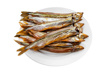 Smoked sprat fish capelin dish fresh gourmet food background on table rustic food top view copy space pescetarian diet