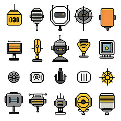 A set of icons highlighting AI-driven robotic systems, neural networks, and futuristic control systems 
