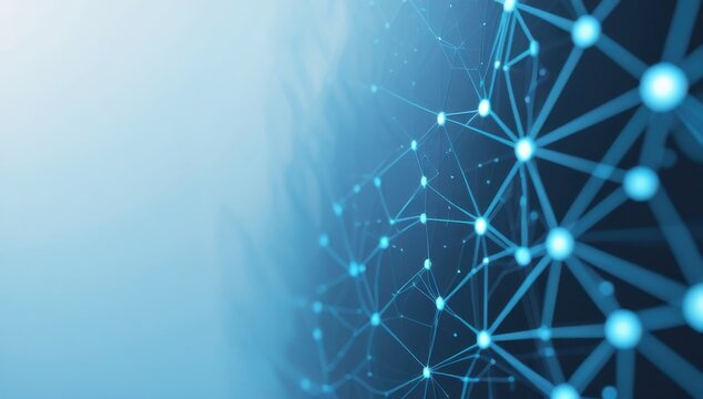 Fondo futurista. fondo de pantalla futurista de l&iacute;neas brillantes unidas por nodos en tonos azules. Simbolizando las conexiones que se dan en el mundo digital.