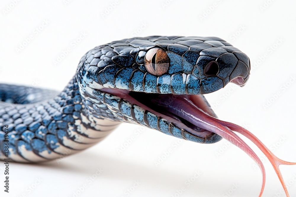 Poster colorful snake with striking blue scales and lively tongue in a close-up setting