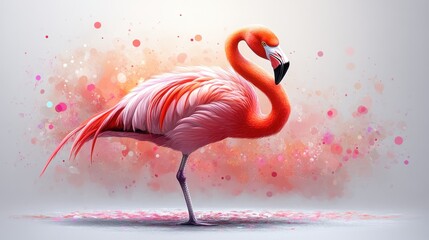 Vibrant Flamingo with Abstract Background Artistic Wildlife Illustration Colorful Bird Design
