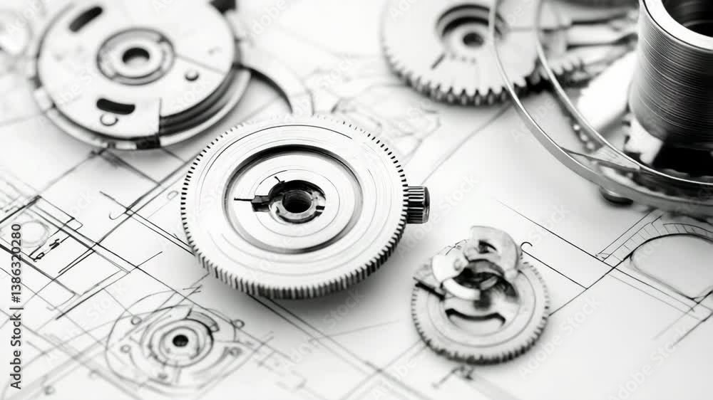 Poster architectural plans contain mechanical gears and components for design generative ai