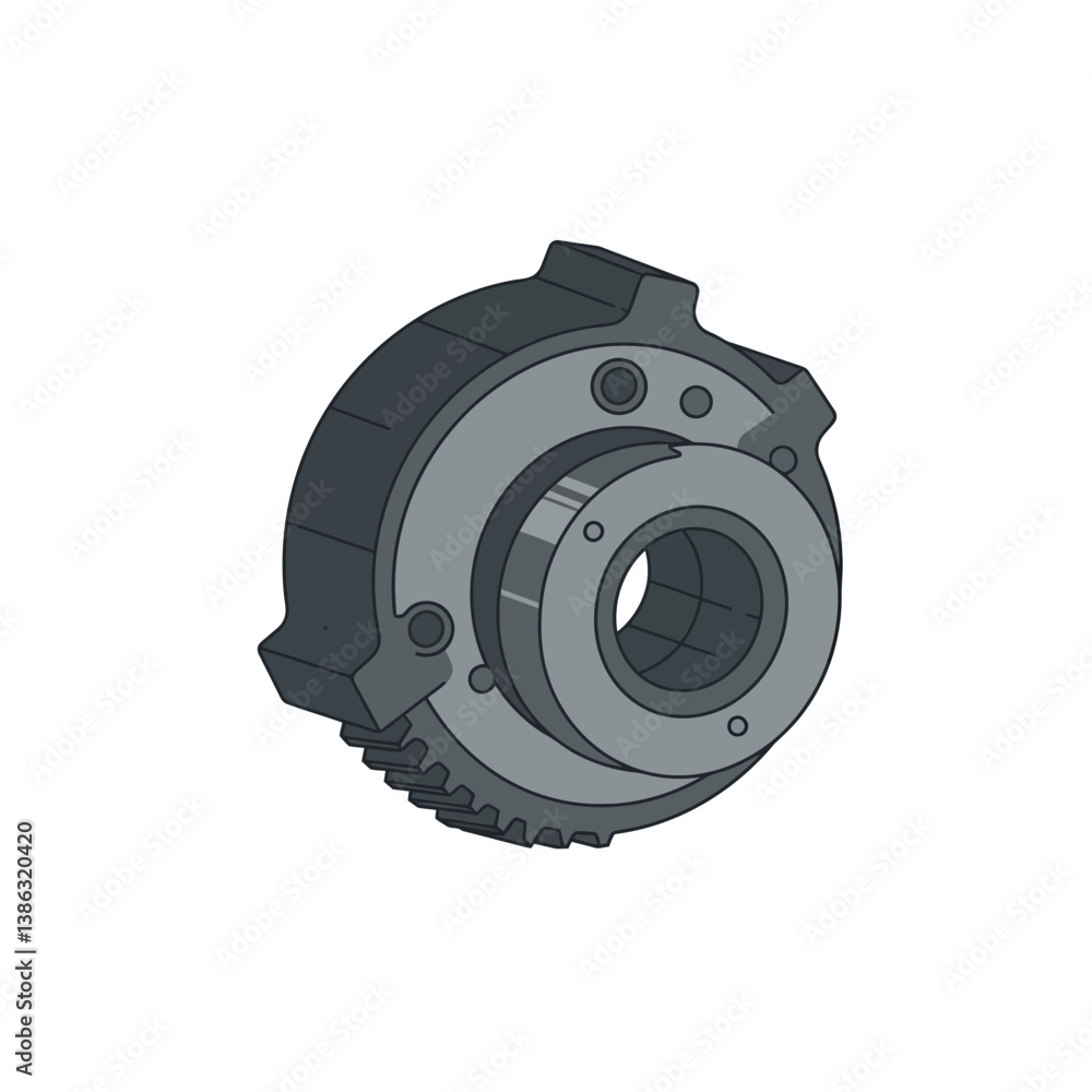 Poster detailed mechanical gear component designed in flat style showcasing intricate features and precisio