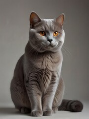 Obraz premium Majestic British Shorthair Cat, Gray Fur, Studio Portrait