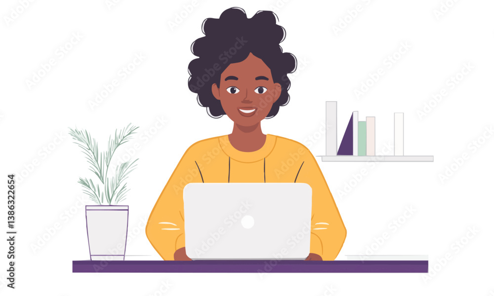Poster an individual using a laptop computer to conduct distance learning