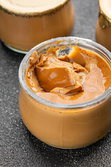 Dessert mousse coffee cream sweet dish fresh tasty gourmet food background on table rustic food top view copy space