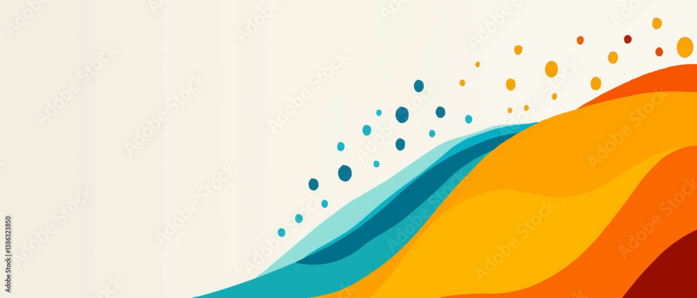 Poster colorful abstract waves flow with gradient dots on light background.