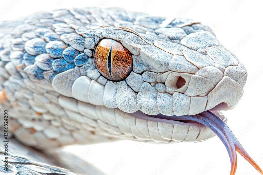 Poster colorful snake with striking blue scales and lively tongue in a close-up setting