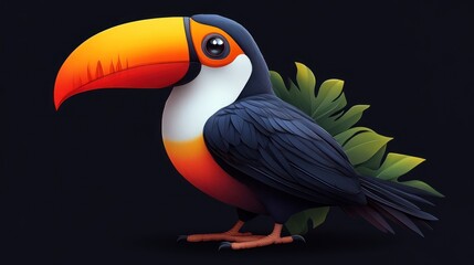 Fototapeta premium Vibrant Toucan with Colorful Beak and Feathers Set Against a Dark Background