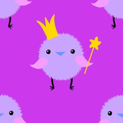 Easter chicken and eggs seamless birds pattern for wrapping paper and fabrics