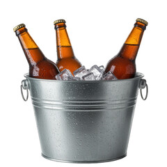 Ice Cold Beer Bottles in a Metal Bucket.