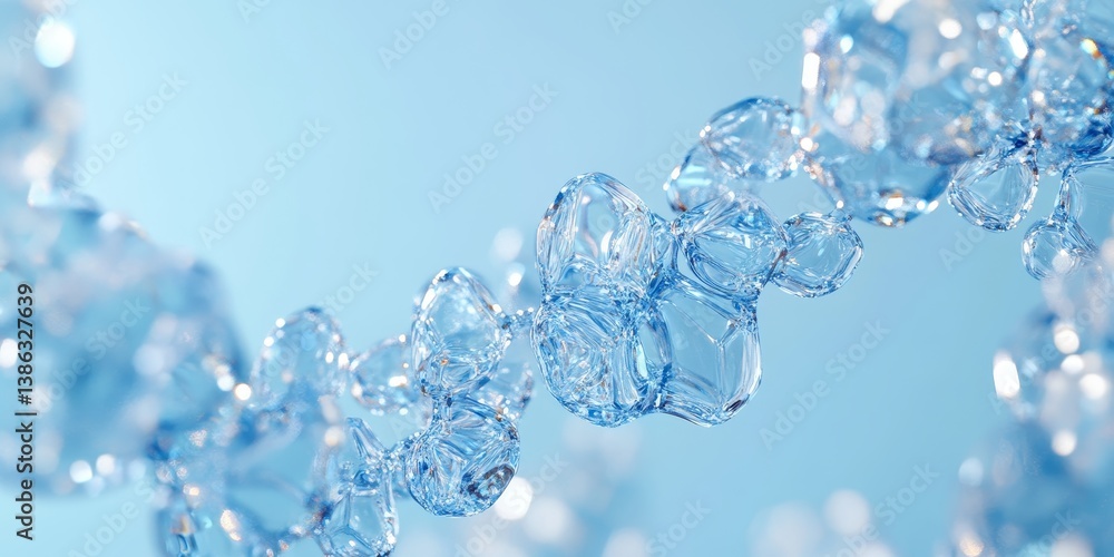 Poster transparent bubbles on light blue background representing floating molecular structure