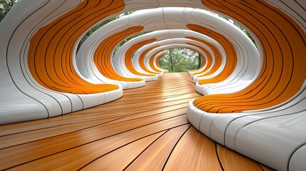 Fototapeta premium Abstract Swirling Tunnel with Orange and White Organic Forms