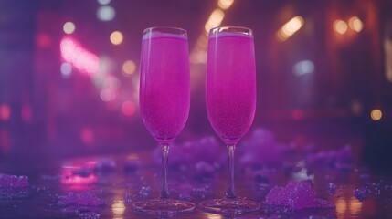 Two Pink Cocktails in a Nightclub Setting