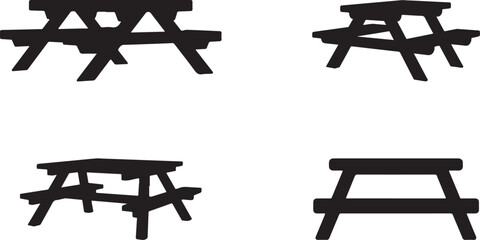 Black Picnic Table Silhouette Design Isolated on White | Minimalist Vector Logo
