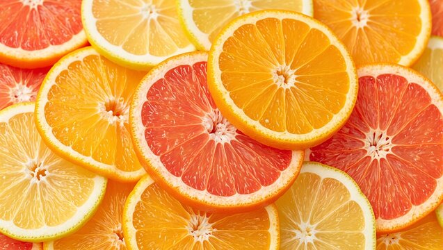 Vibrant citrus fruit slices   oranges lemons grapefruits   arranged in a fresh zesty pattern Perfect for food themes