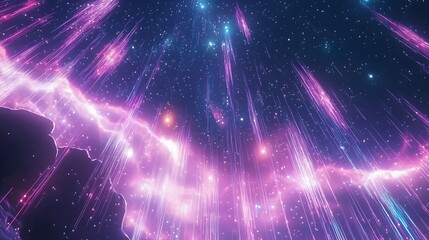 Obraz premium The Glowing Nebula Shows Meteors Falling Through The Starry Sky