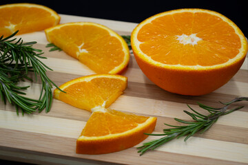 fresh orange on wooden table