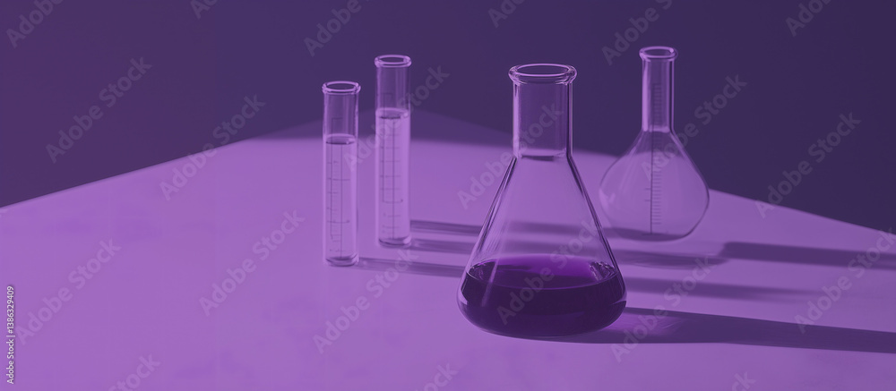 Poster chemical alchemy: a laboratory scene showcasing an erlenmeyer flask and test tubes containing variou