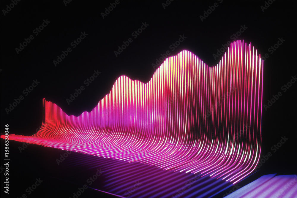 Aufkleber data visualization: abstract neon lines illustrate the concept of a waveform, creating a dynamic and