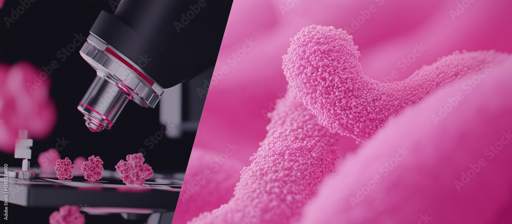 Poster microscope and cellular study: captivating detail of a microscope focused on a cellular structure, r