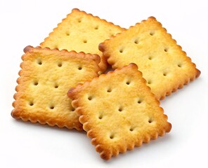 Four Square Crackers with Scalloped Edges and Golden Texture Showcased in Overlapping Arrangement Perfect for Culinary and Snack Representation