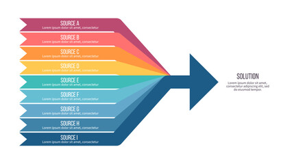 Business infographic template. Arrow chart with nine options, steps. Vector chart.