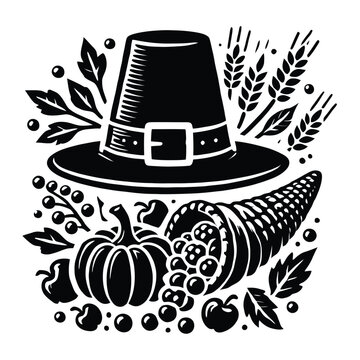 black pilgrim hat thanksgiving harvest scene clip art preview