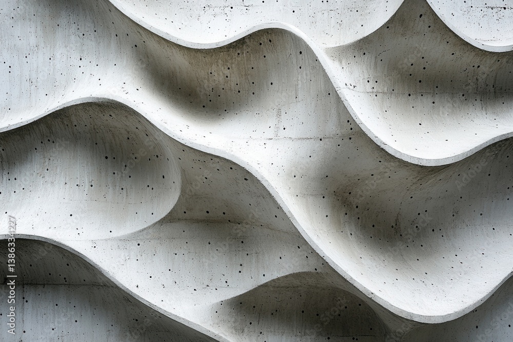 Poster Intricate textured concrete wall design showcasing waves of modern architecture in an urban setting during daylight